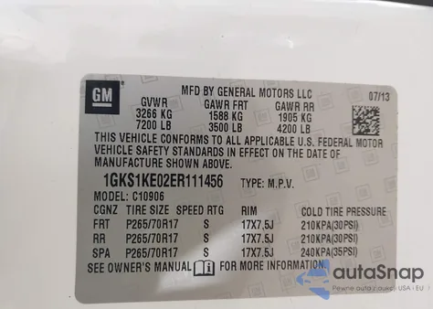 2014 GMC Yukon Xl 1500 Slt from USA, damaged, VIN 1GKS1KE02ER111456